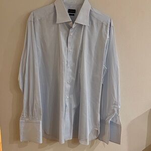 Ermenegildo Zegna 46/18 Men's Blue white Striped Dress Shirt great condition.